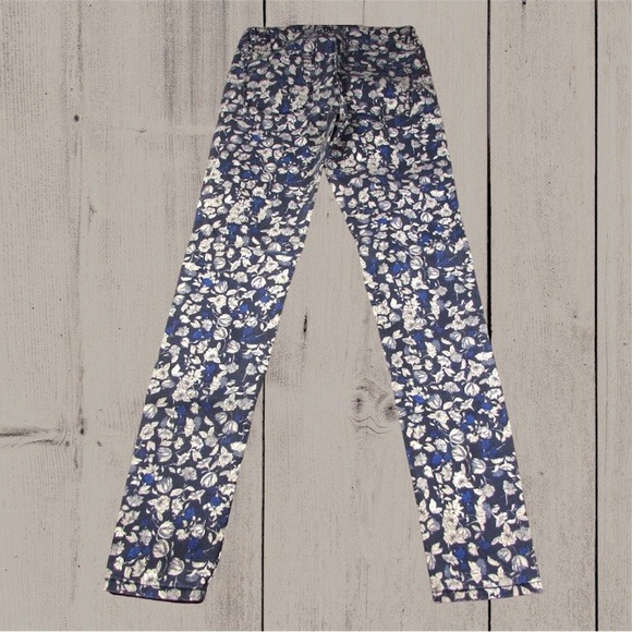H&M Size 6 Floral Super Slim Skinny Jeans Blue Cream - Picture 3 of 6